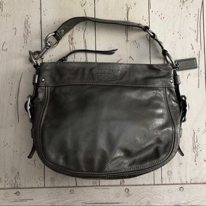 Coach Dark Pewter Tote with Aqua Blue Interior